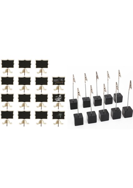 15 Adet Mini Kara Tahtalar Düğün Doğum Günü Partileri ve 10 Adet Kart Tutucu Kare Notu Kartı Klip Fotoğraf Ofis Sahibi Nota (Yurt Dışından)