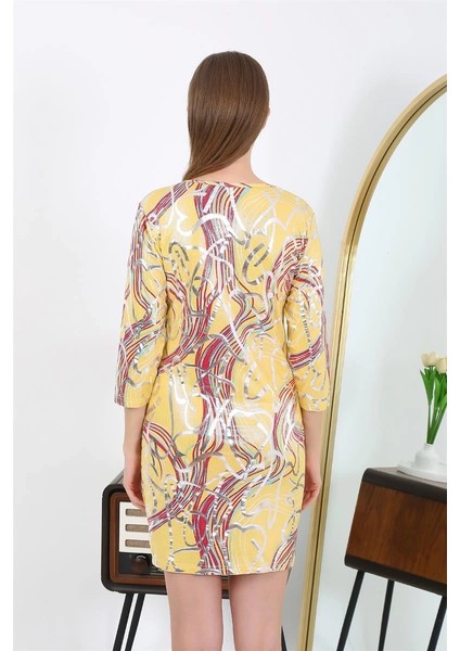 Kadın Micro Kumaş Mini Parlak Elbise Sarı indirimleri
