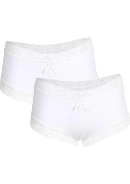 Kadın Pamuklu 2li Boxer Beyaz