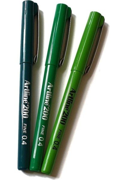 200 Fine 0.4 mm Yazı & Çizim Kalemi Yeşil Tonları (3 Kalem)