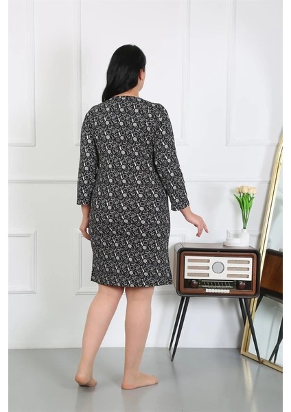 Kadın Büyük Beden Penye Gecelik Ev Elbisesi Siyah fırsatları