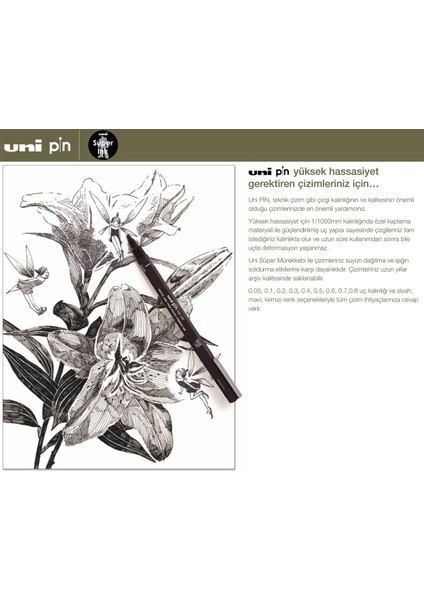 Uni Ball Pin 0,3-0.5-0.8 Teknik Çizim Kalemi Siyah fırsatları