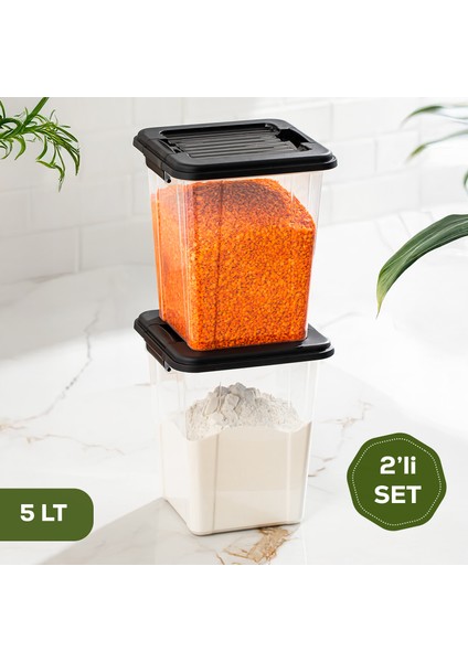 4379 2li Mega Boy Hava Geçirmez Deterjan Saklama Kabı Erzak Saklama Kabı Seti Gri 5lt