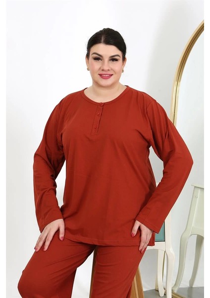 Kadın Büyük Beden Uzun Kol Penye Pijama Takımı Kiremit indirimleri