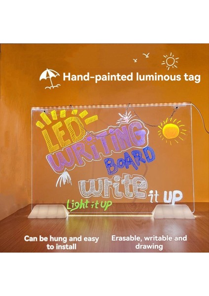 Asılabilir Renkli 7 Molors LED Kuruluk Deres Not Karayı Savaş USB Power Yeniden Yazılabilir Gece Işığı ile Akrilik Mesaj Panosu (Yurt Dışından) fırsatları