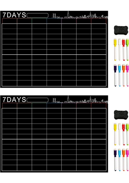2x Manyetik Kuru Silme Takvim Seti 16X12 Inç Beyaz Tahta Haftalık Planlayıcı Organizatör A3 Buzdolabı Mutfak Evi Için Beyaz Tahta (Yurt Dışından)