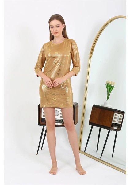 Kadın Micro Kumaş Mini Parlak Elbise Sarı modelleri