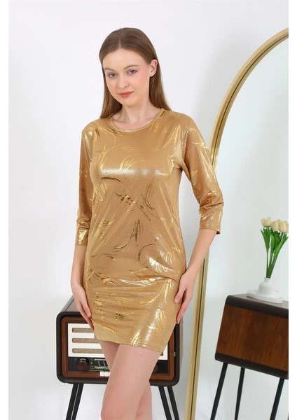 Kadın Micro Kumaş Mini Parlak Elbise Sarı fırsatları