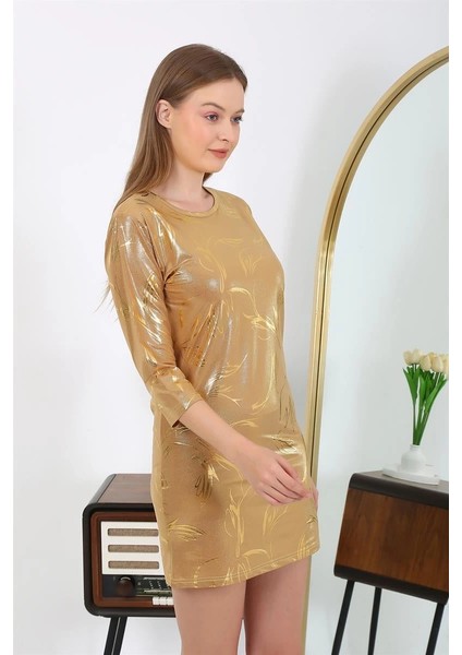Kadın Micro Kumaş Mini Parlak Elbise Sarı indirimleri
