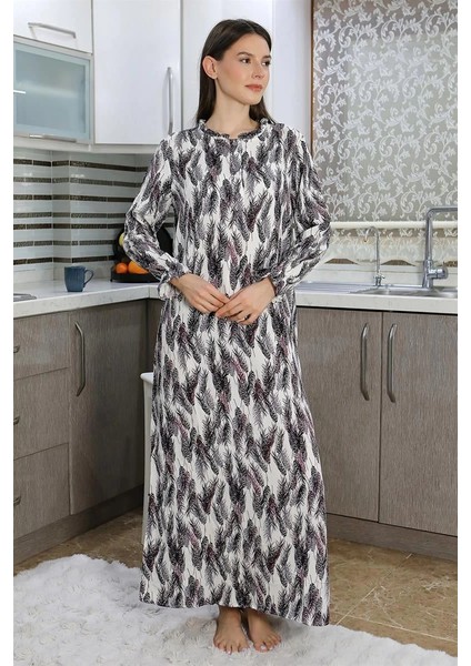 Kadın Uzun Kol Penye Gecelik Ev Elbisesi Mor