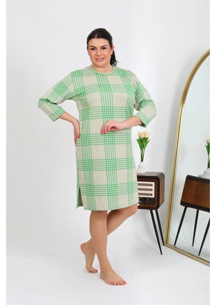 Kadın Büyük Beden Penye Gecelik Ev Elbisesi Yeşil