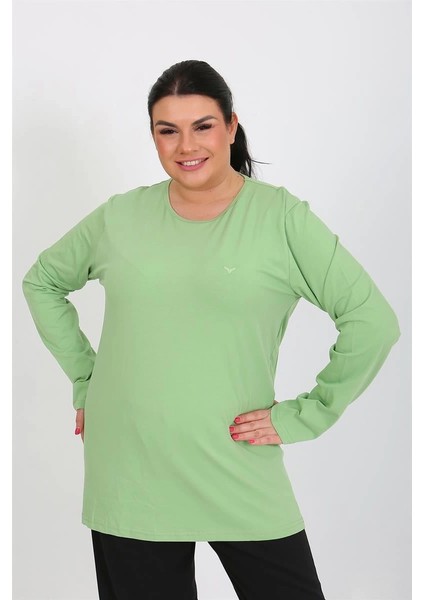 Kadın Büyük Beden Uzun Kol Penye Pijama Takımı Fıstık Yeşili indirimleri