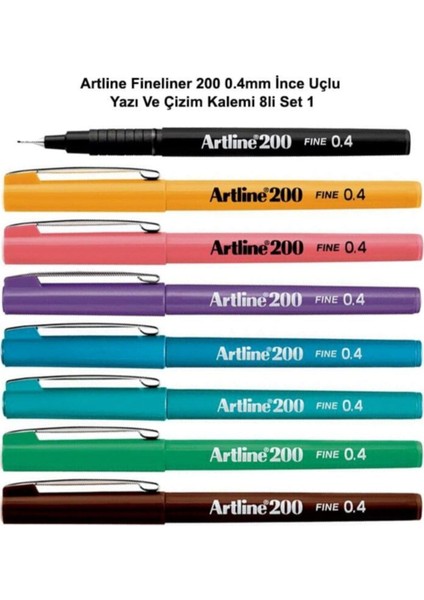 Fineliner 200 0.4mm Ince Uçlu Yazı ve Çizim Kalemi 8li Set 1
