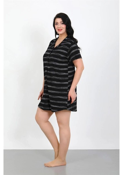 Büyük Beden Penye Düğmeli Siyah Tunik Gecelik modelleri