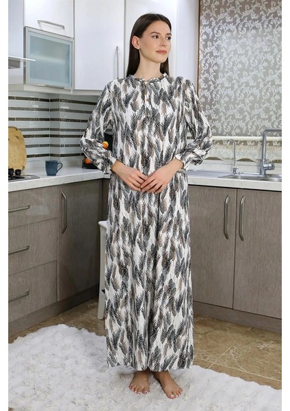 Kadın Uzun Kol Penye Gecelik Ev Elbisesi Ekru modelleri
