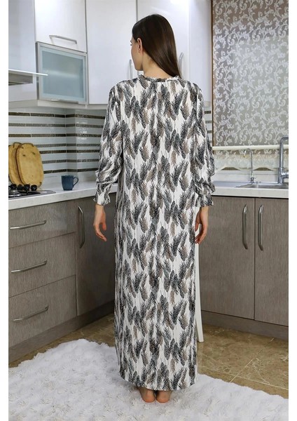 Kadın Uzun Kol Penye Gecelik Ev Elbisesi Ekru fırsatları