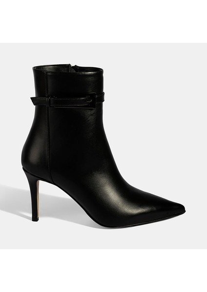Kadın Siyah Metal Tokalı Ince Topuklu Deri Bot fiyatları