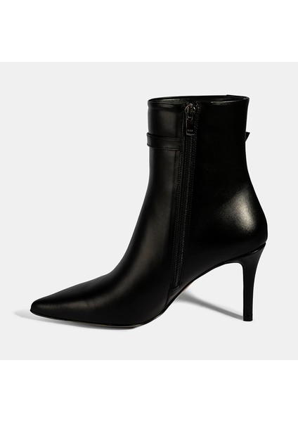 Kadın Siyah Metal Tokalı Ince Topuklu Deri Bot modelleri