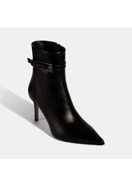 Kadın Siyah Metal Tokalı Ince Topuklu Deri Bot indirimleri
