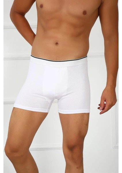 Erkek Büyük Beden Pamuklu Likralı Boxer Beyaz
