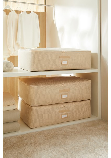 3 Adet Mega Boy Bej Balıksırtı Baza Altı Yastık Yorgan Kazak Hurcu, Hurç 74x46x22 cm