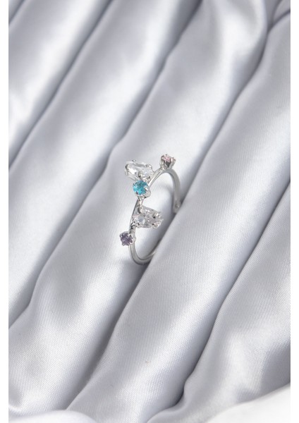 Gümüş Renk Renkli Zirkon Taşlı Kadın Yüzük - TJ-BYK2843 fiyatları