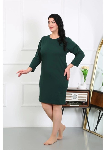 Kadın Büyük Beden Penye Gecelik Ev Elbisesi Zümrüt Yeşili fiyatları
