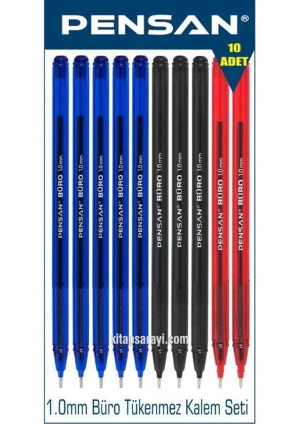 Büro 1.0 mm Tükenmez Kalem Seti 10 Adet