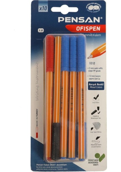 Tükenmez Kalem Office Pen 10 Lu 1010 Karışık Renkler