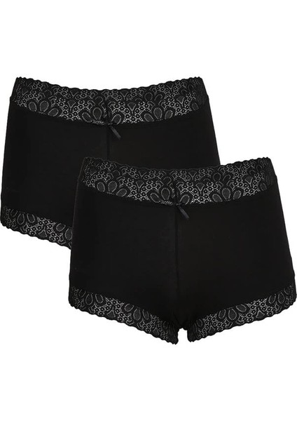 Kadın Pamuklu 2li Boxer Siyah