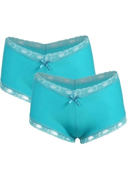 Kadın Pamuklu 2li Boxer Turkuaz
