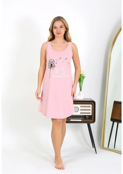 Kadın Kalın Askılı Penye Gecelik Pembe modelleri