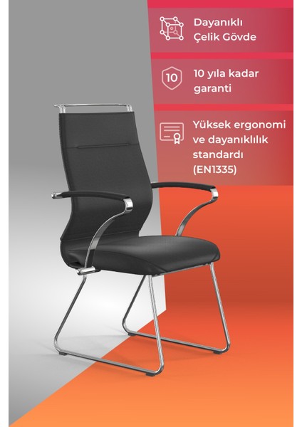 Sit Well Bekleme Koltuğu | Krom Ayaklı, Bel Destekli, Deri, Siyah, Toplantı Sandalyesi -326.5D.1.6A4