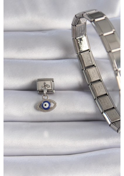 316L Çelik Gümüş Renk Sallantılı Göz Figür Nazar Boncuk Detay Nomination Charm fiyatları