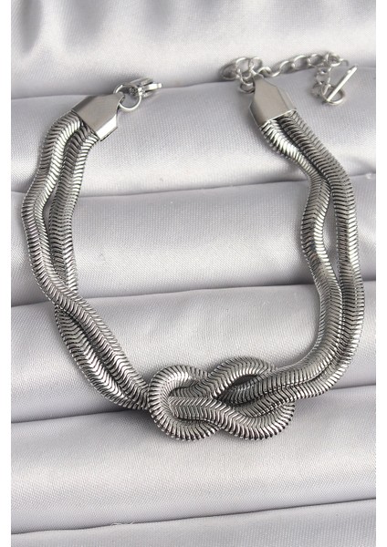 316L Çelik Gümüş Renk Düğüm Model Kadın Bileklik