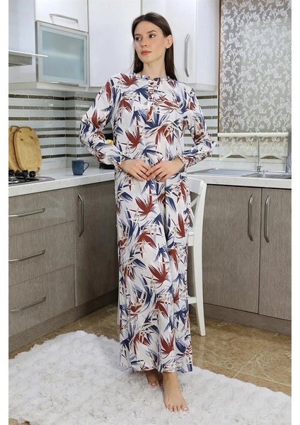 Kadın Uzun Kol Penye Gecelik Ev Elbisesi Krem fiyatları