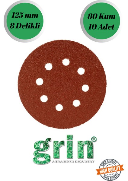 Grin 10 Adet 80 Kum 8 Delikli 125 mm Cırt Zımpara Kağıdı El Zımparaları Avuç Içi Spiral Taşlama