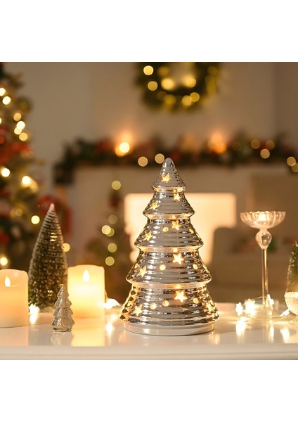 New Year Yılbaşı Christmas Tree Dekoratif Obje Silver 11,5 x 11,5 x 19,2 cm