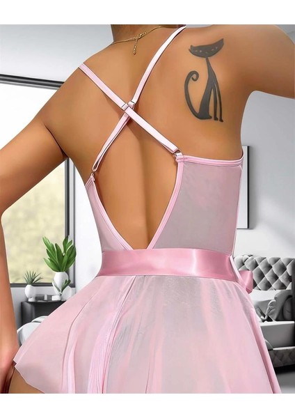 Kadın Fantezi Babydoll Dantel Gecelik Pembe fırsatları