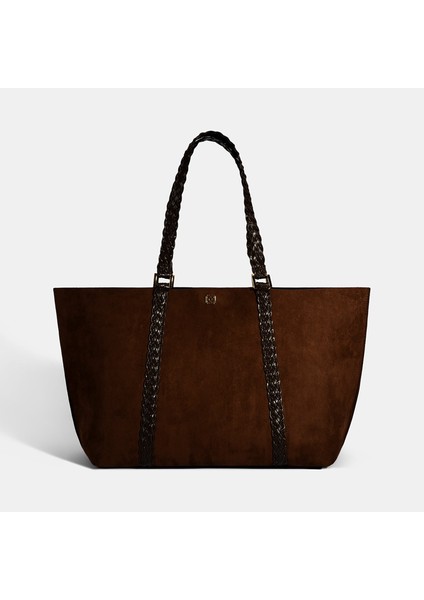 Kadın Kahve Örgü Desenli Omuz Çantası