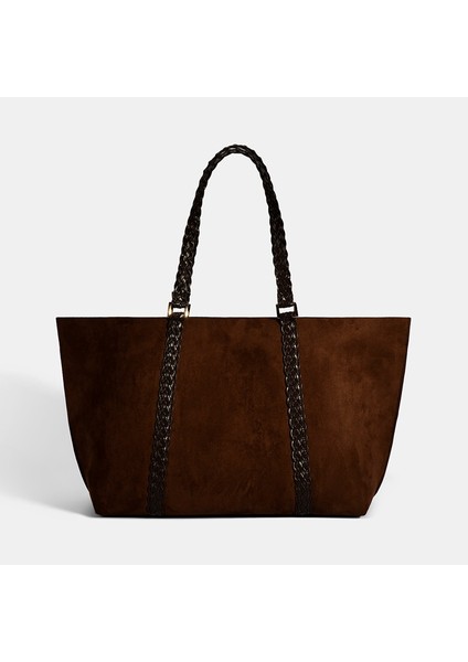 Kadın Kahve Örgü Desenli Omuz Çantası modelleri