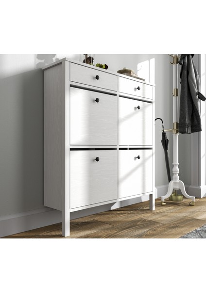 Hunerika Melora 4 Kapaklı 2 Çekmeceli Ayakkabılık -Wood Beyaz-Minifiks Bağlantılı fiyatları