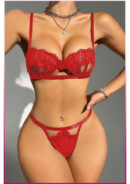 Ince Dantel Detaylı Şeritli Bralet & Külot Seti – Çekici ve Modern indirimleri