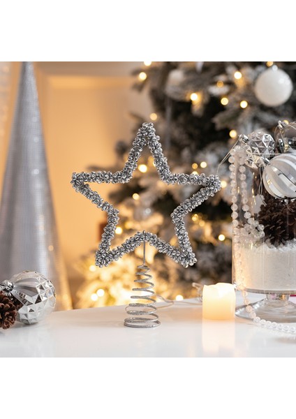 New Year Yılbaşı Shimmering Star Ağaç Başlığı Silver