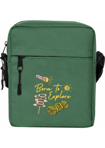 Born To Explore Omuz Çantası Fermuarlı Yeşil Renk