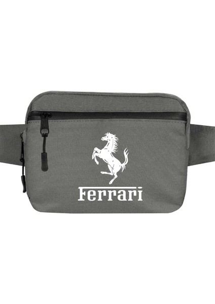 Ferari Logo Bel Çantası Fermuarlı Gri Renk