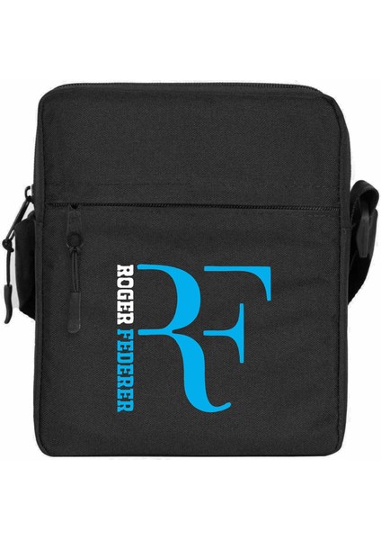 Roger F. Blue Logo Omuz Çantası Fermuarlı Siyah Renk