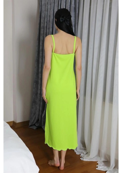 Kadın Ip Askılı Uzun Yırtmaçlı Pamuk Penye Gecelik Yeşil modelleri