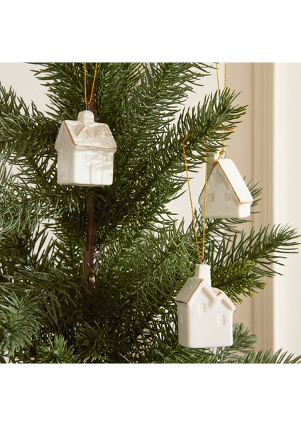 New Year Yılbaşı White Houses 3 Parça Ağaç Süsü Seti