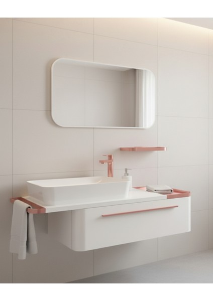 Angel 120 cm Lavabo Dolabı Beyaz ve LED Ayna